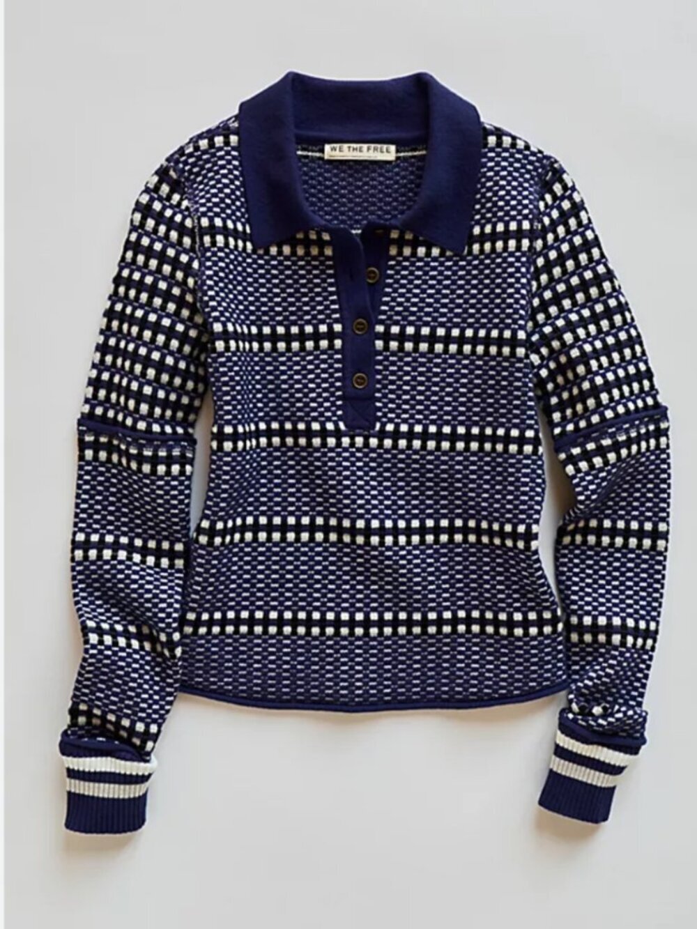 NWT Free People Level Up Polo in Navy Combo